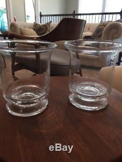 SIGNED SIMON PEARCE Footed Hurricane Candle Holder or Vases Signed Pair of 2 EUC
