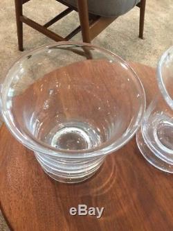 SIGNED SIMON PEARCE Footed Hurricane Candle Holder or Vases Signed Pair of 2 EUC