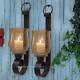 St/2 Tuscan Farmhouse Antique Forged Metal Wall Sconce Candle Holders