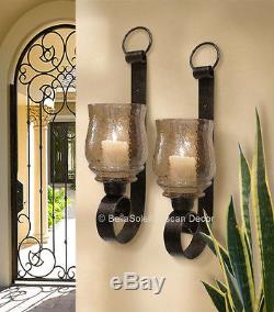ST/2 TUSCAN FARMHOUSE Antique Forged Metal WALL SCONCE CANDLE HOLDERS