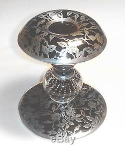 STERLING SILVER Overlay ART DECO Black GLASS Bubble ROCKWELL CANDLE HOLDER