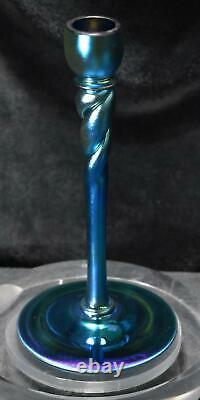 STEUBEN Blue Aurene Glass Candlestick