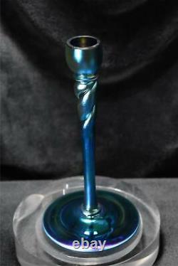STEUBEN Blue Aurene Glass Candlestick