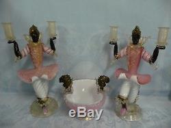 STUNNING PAIR OF VINTAGE MURANO 16 BLACKAMOOR CANDLE HOLDERS withCENTER BOWL