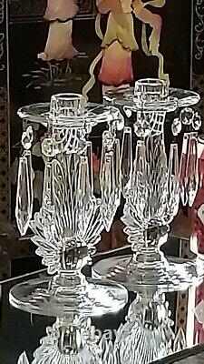 SUNBURST Crystal Glass Candle Holders Candlesticks w CRYSTALS UNIQUE Antique