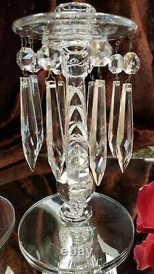 SUNBURST Crystal Glass Candle Holders Candlesticks w CRYSTALS UNIQUE Antique