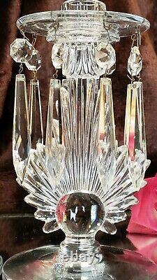 SUNBURST Crystal Glass Candle Holders Candlesticks w CRYSTALS UNIQUE Antique