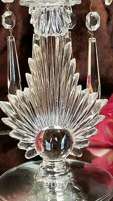 SUNBURST Crystal Glass Candle Holders Candlesticks w CRYSTALS UNIQUE Antique