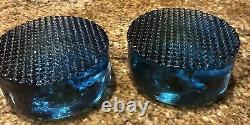 SVOBODA KARLOV VINTAGE HANDMADE GLASS CANDLE TAPER HOLDERS BLUE Set Of 2