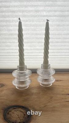 Saks Fifth Avenue Glass Taper Candle Holders Set of 2 + Snuffer + 6 Candles