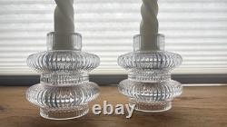 Saks Fifth Avenue Glass Taper Candle Holders Set of 2 + Snuffer + 6 Candles