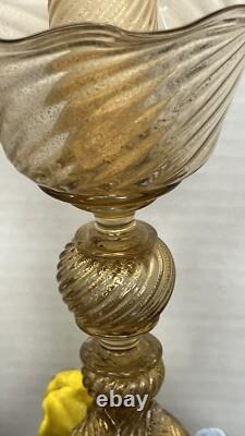 Salviati Murano Venetian Glass Italian Gold Fleck Pair Candle Holders 1940's