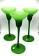 Scarce Set Of 3 Italian Mcm Carlo Moretti Green Satin Glass Candle Holders