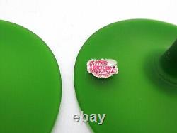 Scarce Set Of 3 Italian MCM Carlo Moretti Green Satin Glass Candle Holders