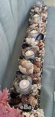 Seashell candle holder, 5 tea light glass. Beach decor