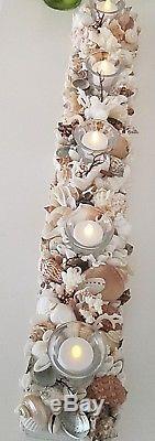 Seashell candle holder, 5 tea light glass. Beach decor