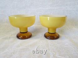 Set 2 EMPOLI AMBER CASED Milk Glass Pair 3.75 Tall Candlesticks Candle Holders