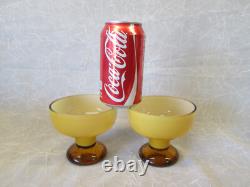 Set 2 EMPOLI AMBER CASED Milk Glass Pair 3.75 Tall Candlesticks Candle Holders