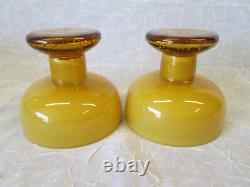 Set 2 EMPOLI AMBER CASED Milk Glass Pair 3.75 Tall Candlesticks Candle Holders