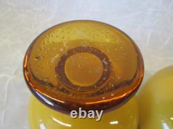 Set 2 EMPOLI AMBER CASED Milk Glass Pair 3.75 Tall Candlesticks Candle Holders