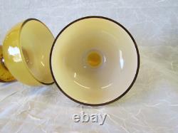 Set 2 EMPOLI AMBER CASED Milk Glass Pair 3.75 Tall Candlesticks Candle Holders