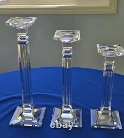 Set 3 Heavy Crystal Glass Eminence Candle Holders Bohemia Czech 16,14 & 12 Tall