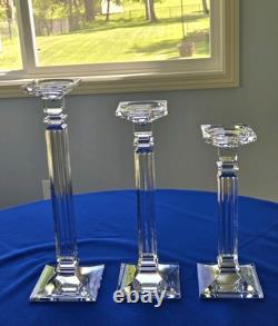 Set 3 Heavy Crystal Glass Eminence Candle Holders Bohemia Czech 16,14 & 12 Tall