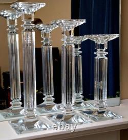 Set 3 Heavy Crystal Glass Eminence Candle Holders Bohemia Czech 16,14 & 12 Tall