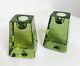 Set Fire & And Light Green Recycled Art Glass Candle Holders 3h Modern Signed