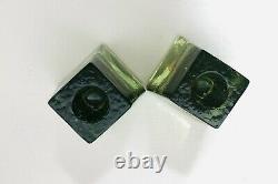 Set FIRE & and LIGHT Green Recycled Art Glass Candle Holders 3H Modern Signed