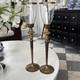 Set Of 2 22.75 Hurricane Candle Holder Brass & Clear Glass