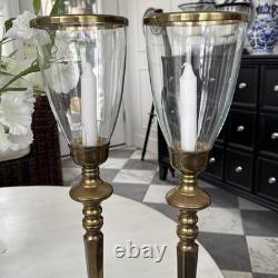 Set Of 2 22.75 Hurricane Candle Holder Brass & Clear GLASS