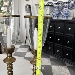 Set Of 2 22.75 Hurricane Candle Holder Brass & Clear GLASS