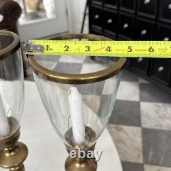 Set Of 2 22.75 Hurricane Candle Holder Brass & Clear GLASS