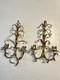 Set Of 2 Vintage Italy Wall Sconce Fixture 2 Candle Holders Gold Glass Prisms