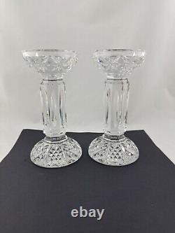 Set Of 2 Waterford Crystal Bethany Pillars Candleholders Made In Ireland Mint