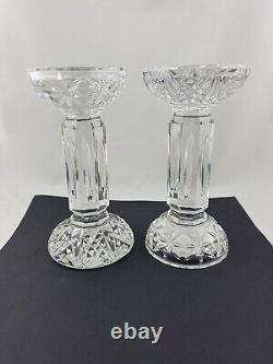 Set Of 2 Waterford Crystal Bethany Pillars Candleholders Made In Ireland Mint