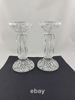 Set Of 2 Waterford Crystal Bethany Pillars Candleholders Made In Ireland Mint