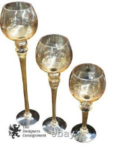 Set Of 3 Beautiful Stunning Round Home Decorative Glass Sparkle Candle Holders