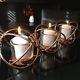 Set Of 3 Contemporary Copper & Glass Tea Light Candles Holder Metal Stand New