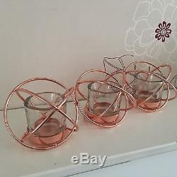 Set Of 3 Contemporary Copper & Glass Tea light Candles Holder Metal Stand New