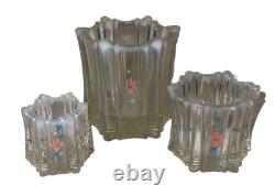 Set Of 3 Vintage? Fenton Vulcan Glass HP Opalescent Rim Candle Holders