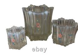 Set Of 3 Vintage? Fenton Vulcan Glass HP Opalescent Rim Candle Holders