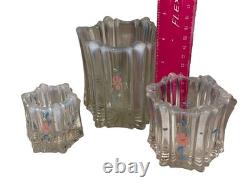 Set Of 3 Vintage? Fenton Vulcan Glass HP Opalescent Rim Candle Holders
