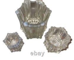 Set Of 3 Vintage? Fenton Vulcan Glass HP Opalescent Rim Candle Holders