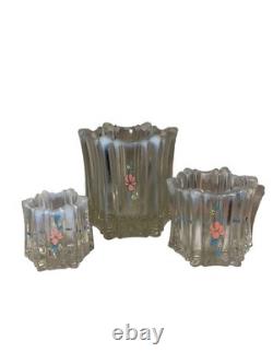 Set Of 3 Vintage? Fenton Vulcan Glass HP Opalescent Rim Candle Holders