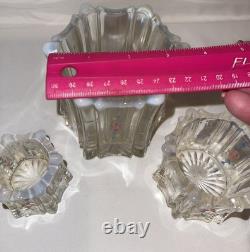 Set Of 3 Vintage? Fenton Vulcan Glass HP Opalescent Rim Candle Holders