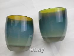 Set Of Two-Glassybaby Hudson Blue Green Votive Candle Holder Pre Truskelion