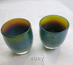 Set Of Two-Glassybaby Hudson Blue Green Votive Candle Holder Pre Truskelion