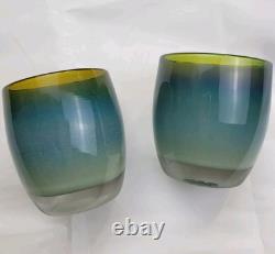 Set Of Two-Glassybaby Hudson Blue Green Votive Candle Holder Pre Truskelion